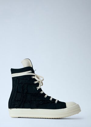 Rick Owens DRKSHDW Frayed Denim High-Top Sneakers Black drk0164037