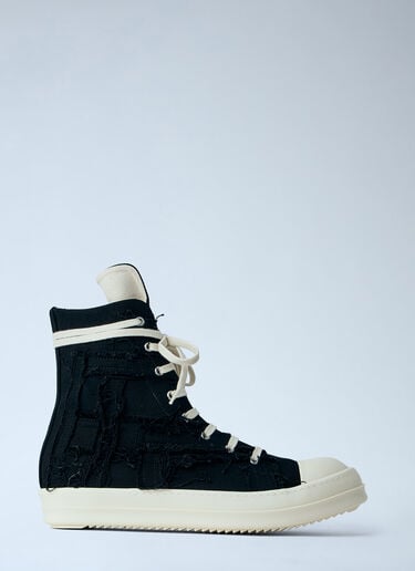 Rick Owens DRKSHDW Frayed Denim High-Top Sneakers Black drk0164037