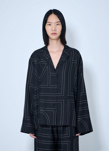 LN-CC® - Toteme: Monogram Silk Pj Shirt - Black Toteme Monogram Silk Pj Shirt Black tot0265078
