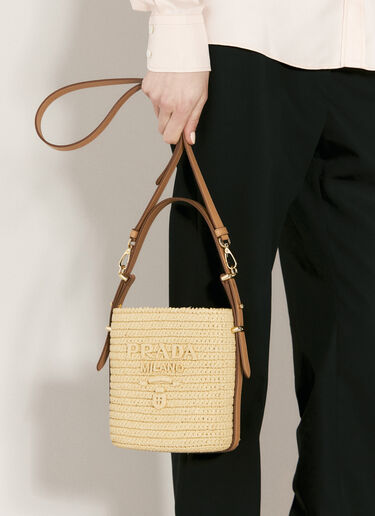 Prada Crochet And Leather Shoulder Bag Beige pra0256028