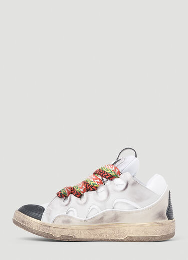 Lanvin Curb Leather and Glitter Sneakers White lnv0153014