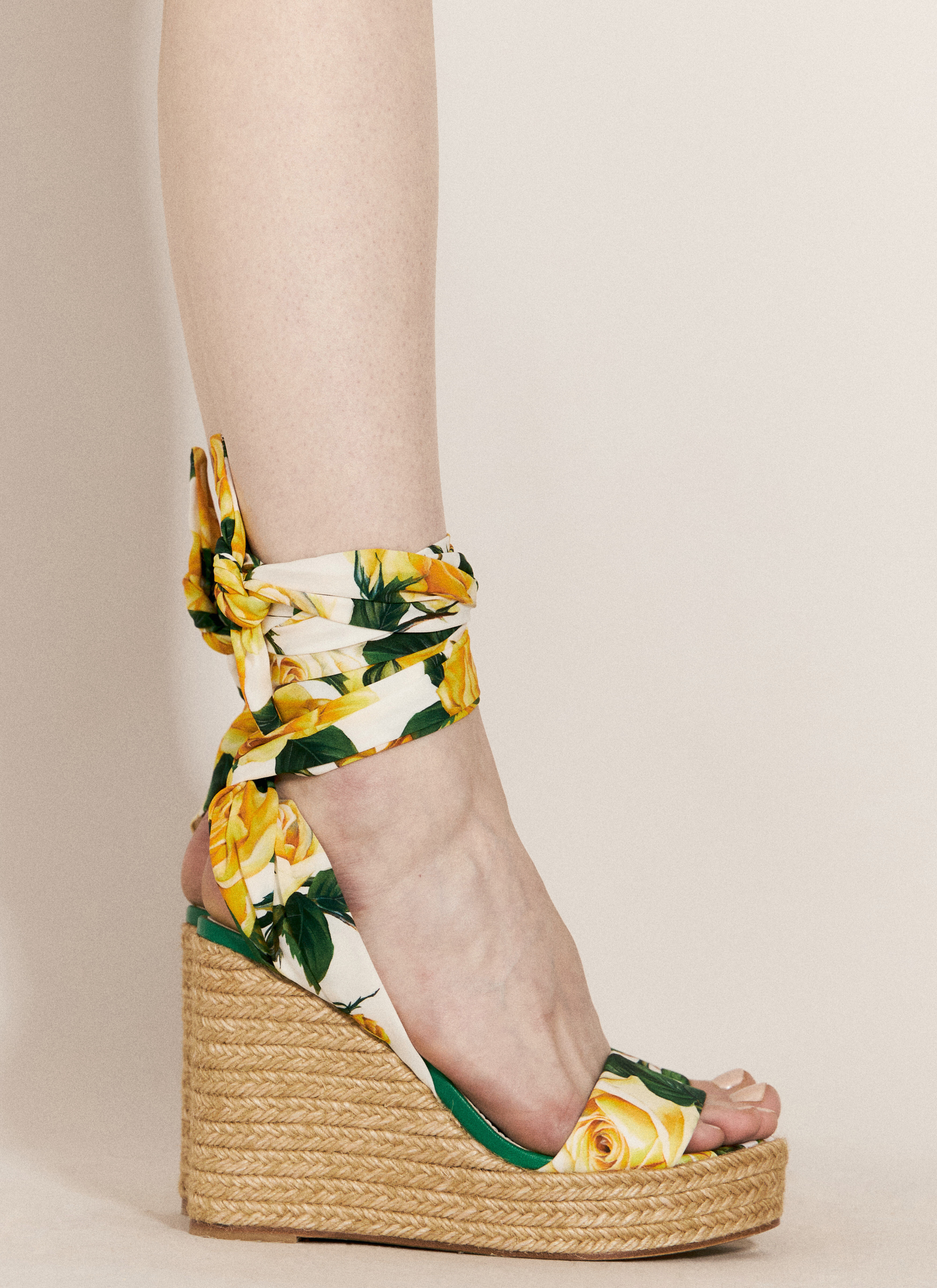 Dolce & Gabbana 印花软缎坡跟鞋 黄色 dol0255015