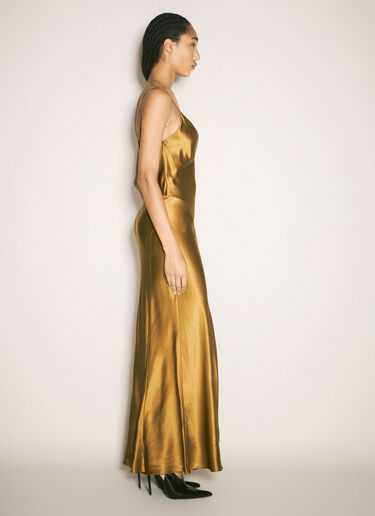 Saint Laurent Silk V-Neck Dress Gold sla0257002