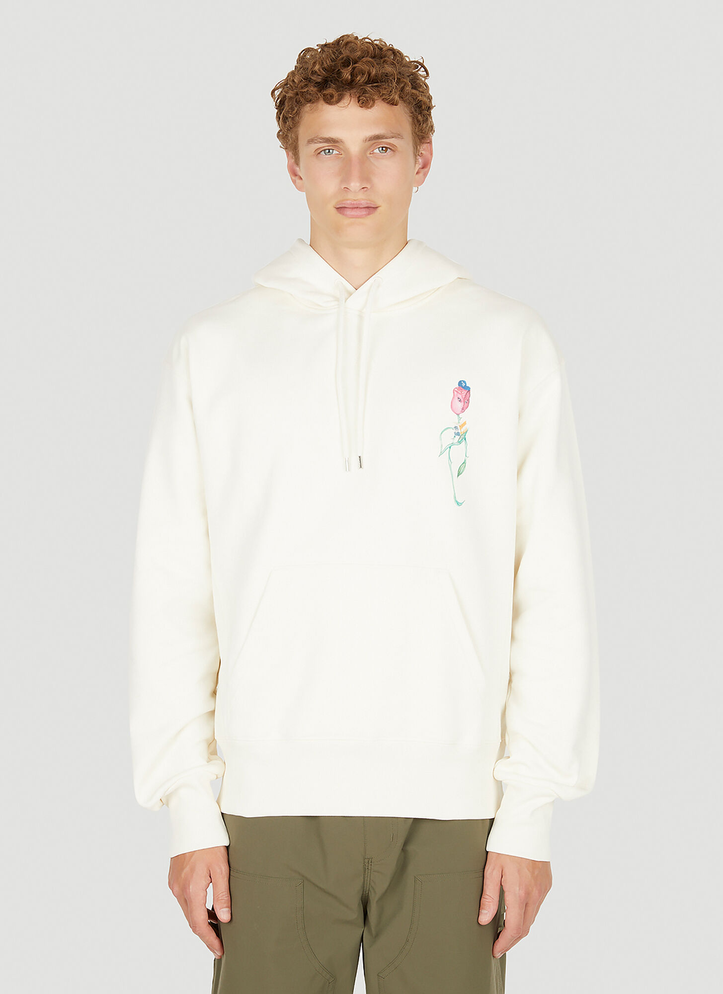 Soulland Neutral Flowers Cotton Hoodie In White
