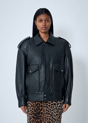 Saint Laurent Grained Leather Jacket Black sla0261011