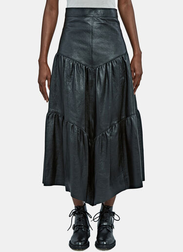 Saint Laurent Long Tiered Leather Skirt Black sla0225012