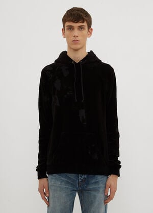 Saint Laurent Hooded Burnt Out Velvet Sweater Black sla0134006