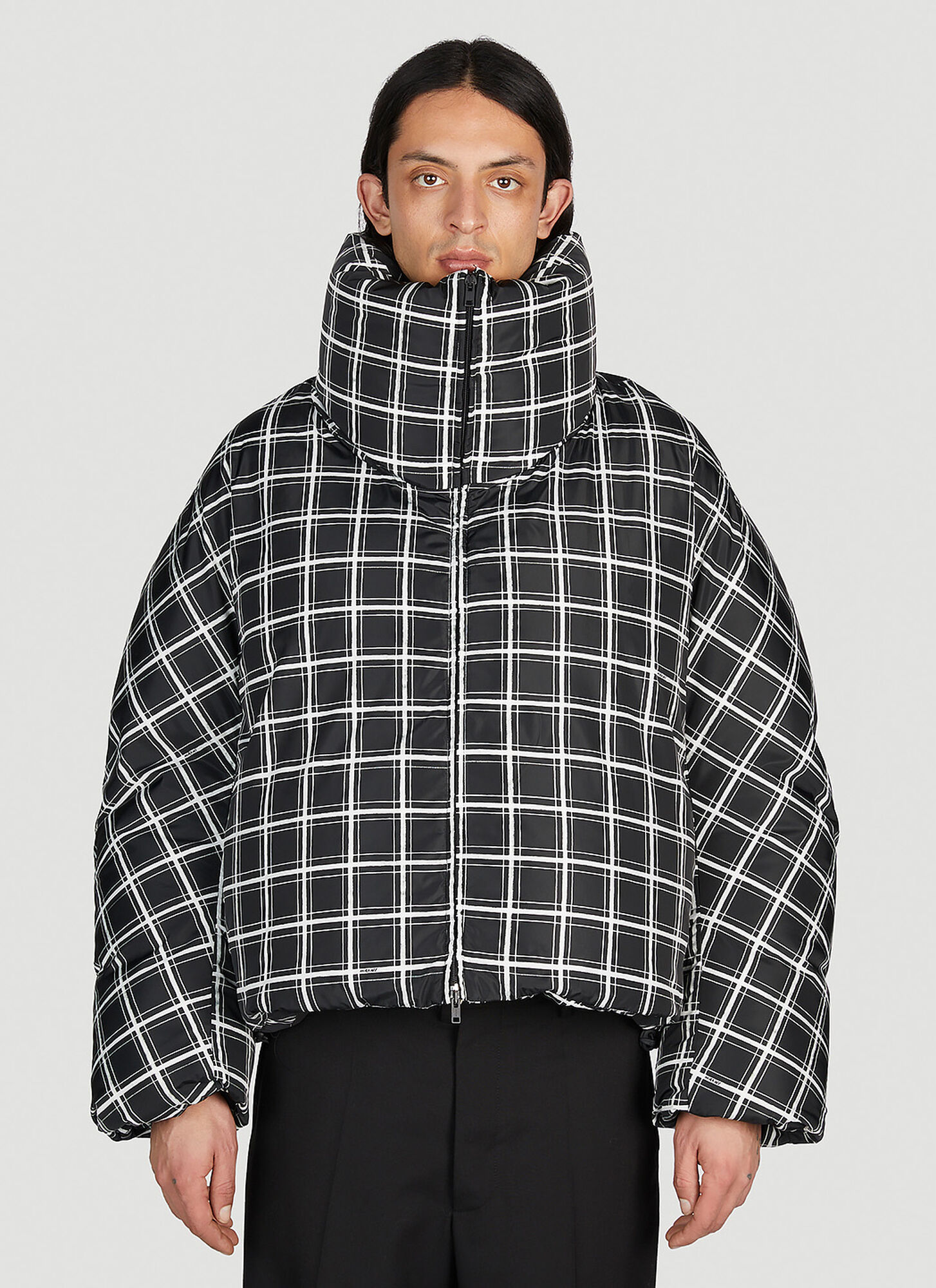 Shop Marni Check Oversized Down Jacket In Black
