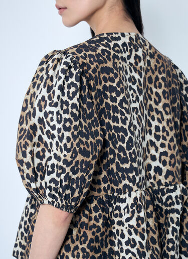 GANNI Leopard Poplin Peplum Blouse Brown gan0259078