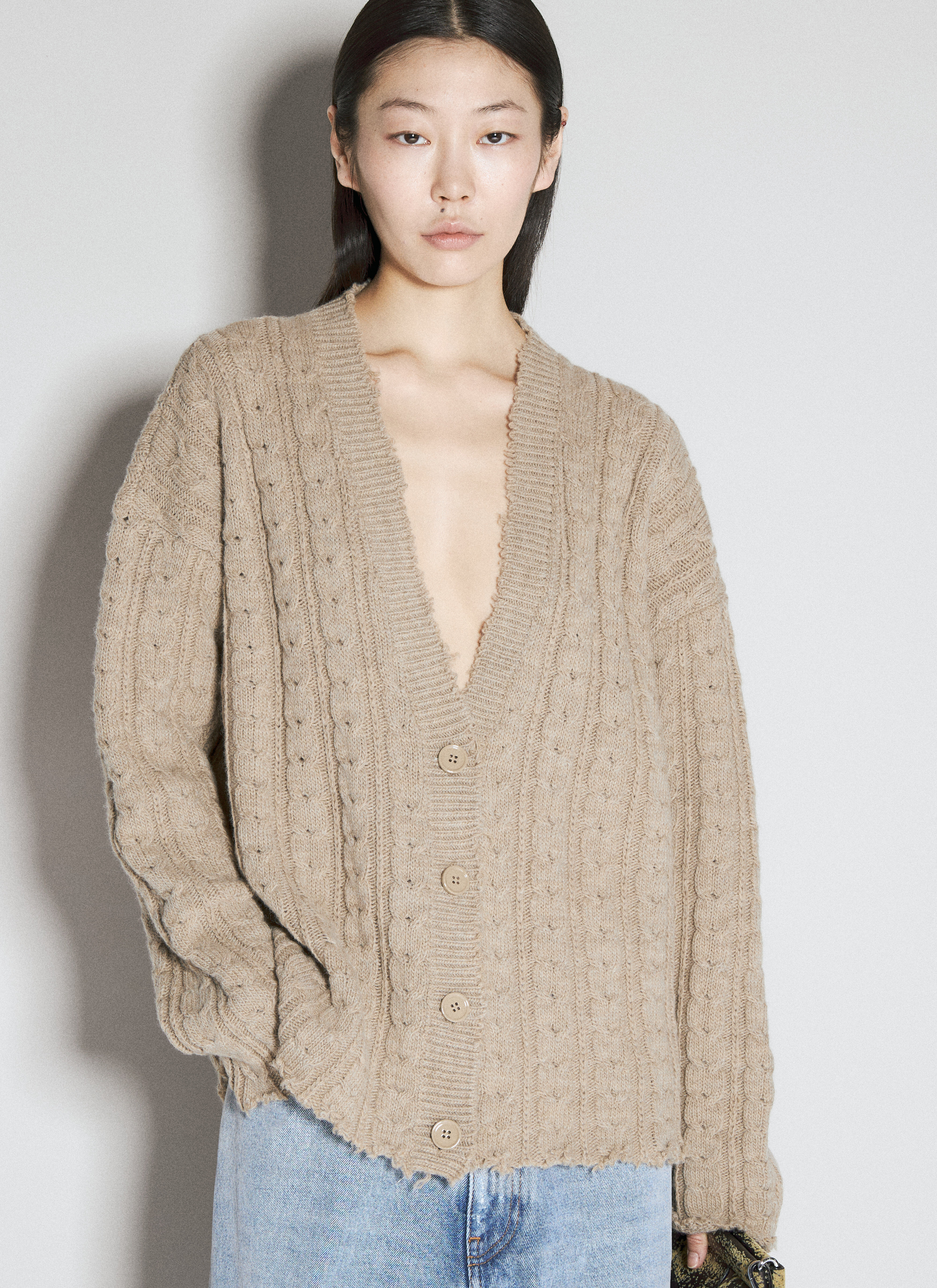 MM6 Maison Margiela Cable Knit Cardigan Grey mmm0255007