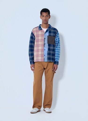 Story MFG Patchwork Plaid Shirt Blue str0164005