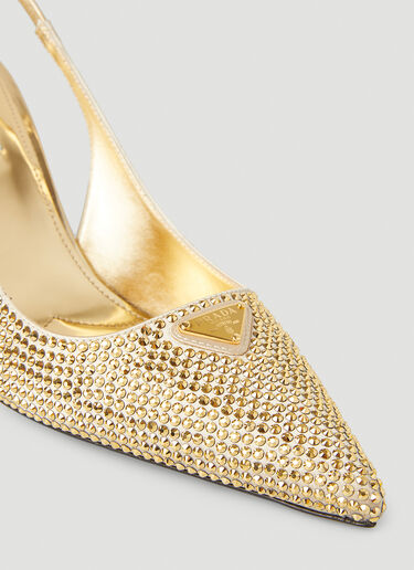 Prada Crystal Embellished Slingback Heels Gold pra0251013