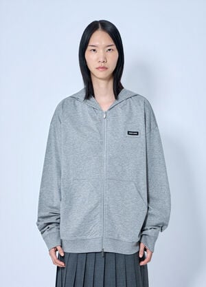 Miu Miu Zip Hoodie with Patch Detail Grey miu0265007