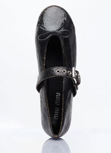 Miu Miu Crackled Leather Ballerina Shoes Brown miu0259022