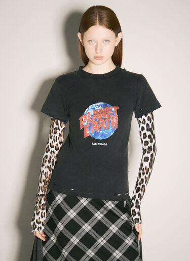 Balenciaga Planet Earth Double-Sleeve T-Shirt Black bal0258010
