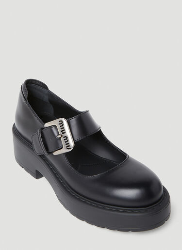 Miu Miu Logo Buckle Mary Jane Platforms Black miu0250050