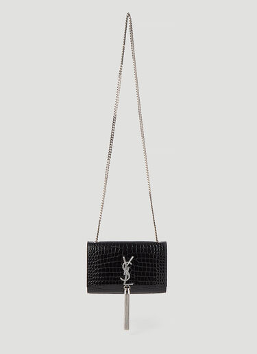 Saint Laurent Kate Croc-Embossed Shoulder Bag Black sla0243119