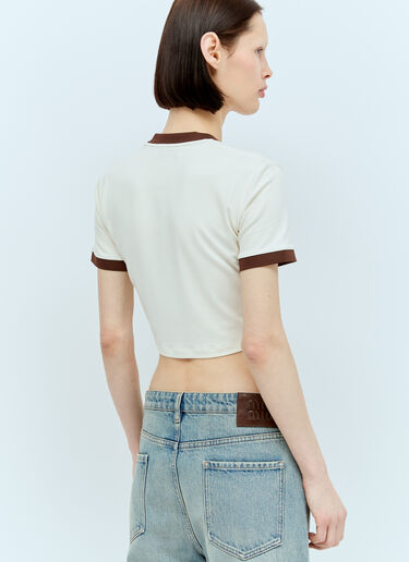 Miu Miu Logo Print Cropped T-Shirt Cream miu0256080