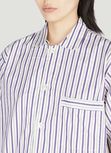 Tekla Lido Stripe Short Sleeve Pyjama Shirt Purple tek0353017