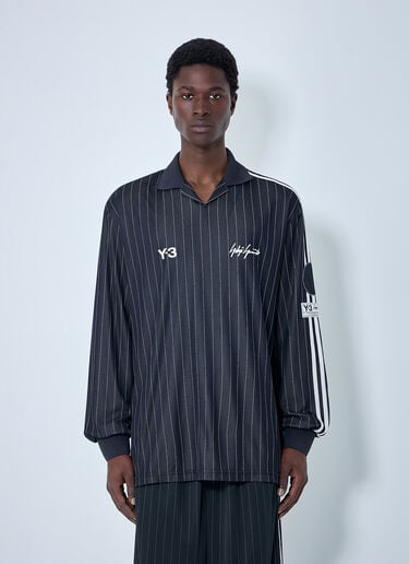 Y-3 Pinstripe Long Sleeve Polo Shirt Black yyy0364042