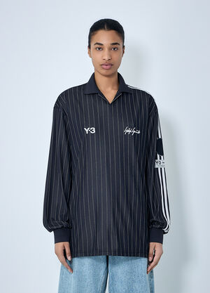 Y-3 Pinstripe Long Sleeve Polo Shirt Black yyy0364042