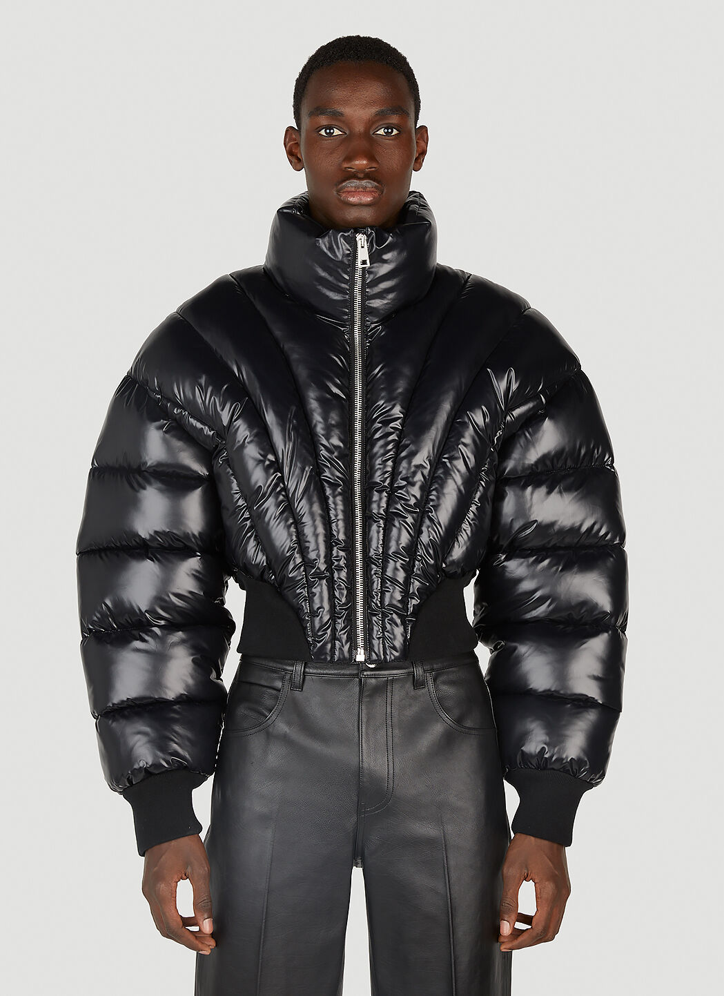 Mugler Corset Cropped Puffer Jacket in Black LN CC