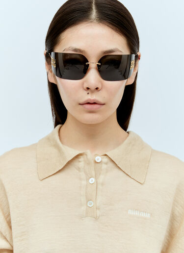 Miu Miu Logo Plaque Wraparound Sunglasses Black lmu0253014
