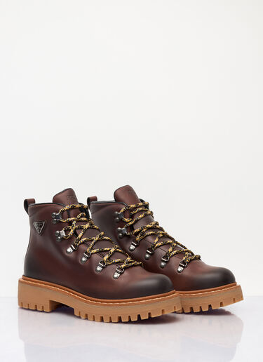 Prada Lace-Up Leather Boots Brown pra0258029