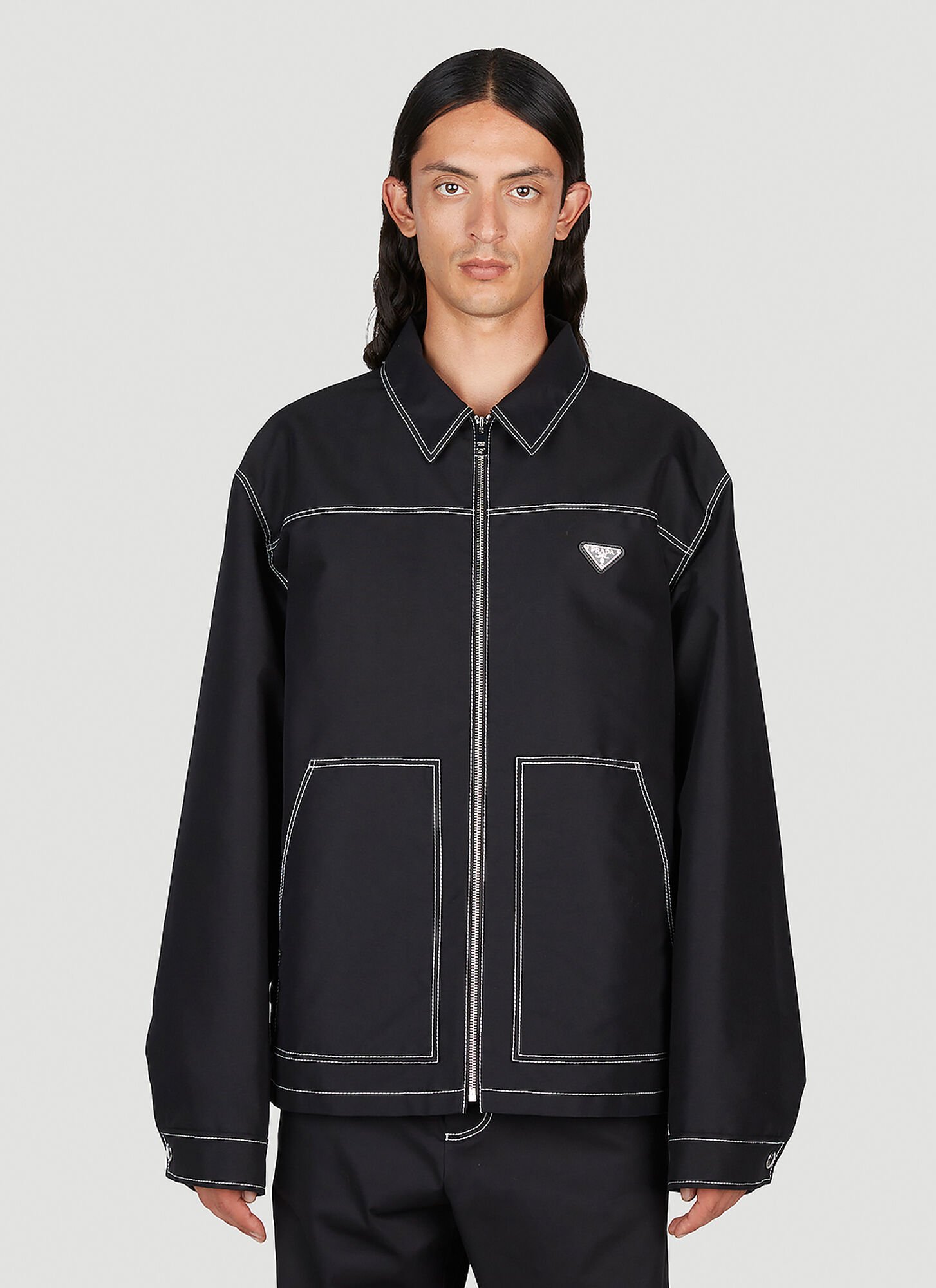 Shop Prada Re-nylon Topstitched Jacket In Black
