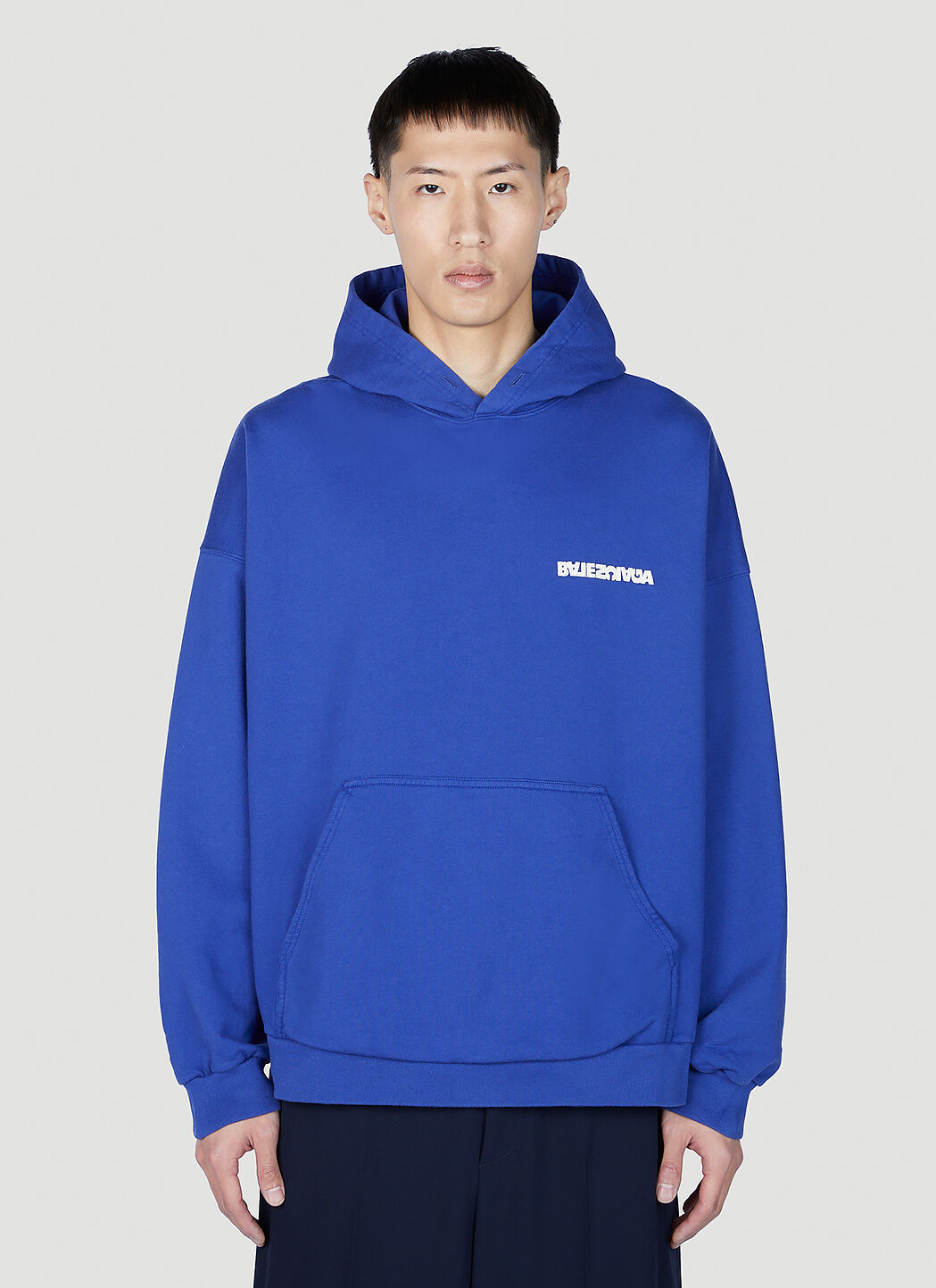 Balenciaga Men s Logo Print Hooded Sweatshirt in Blue LN CC