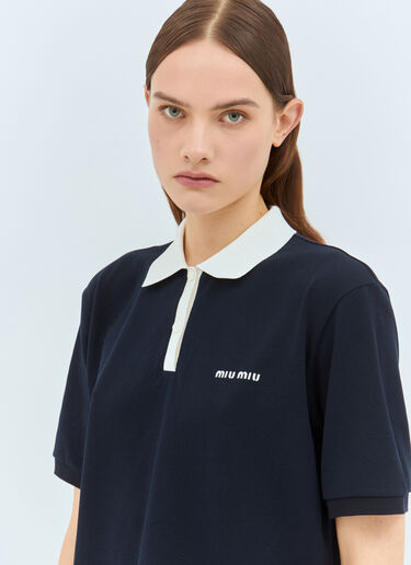 Miu Miu Logo Embroidery Polo Shirt Navy miu0359004