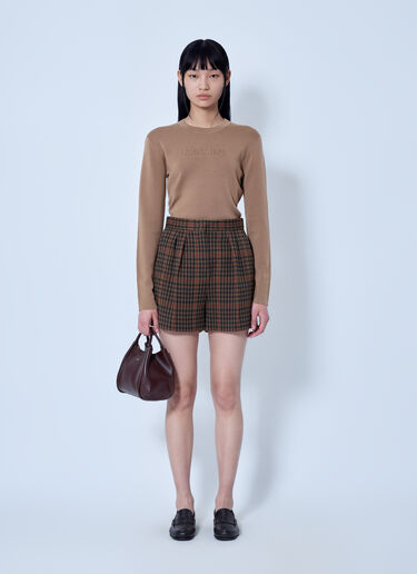 LN-CC® - Max Mara: Pleated Check Shorts - Brown Max Mara Pleated Check Shorts Brown max0266016
