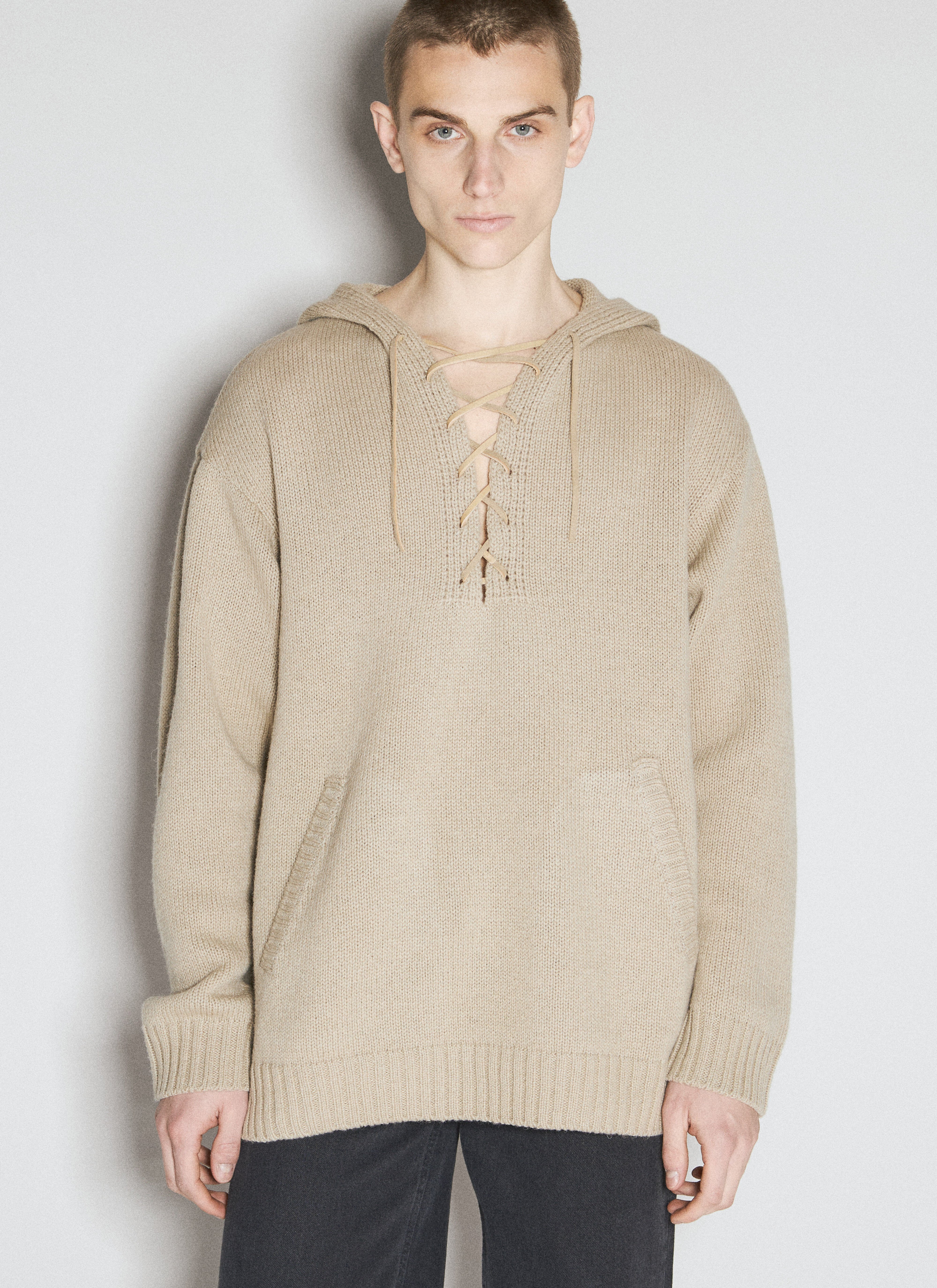 UNDERCOVER Lace-Up Hooded Sweater White und0153001