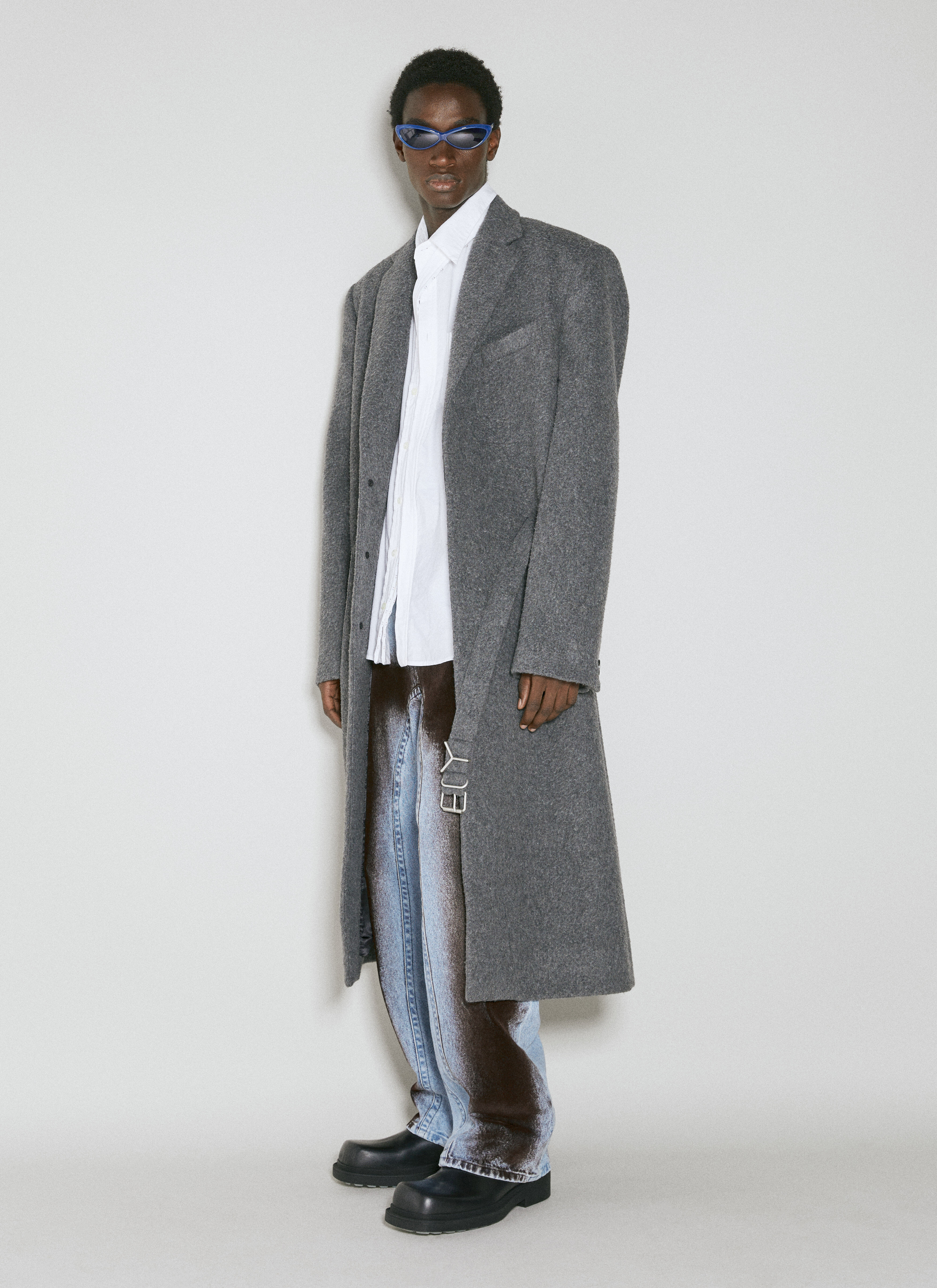 Balenciaga Yベルト付き起毛ウール混紡コート。 ブラウン bal0155023