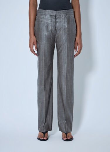 LN-CC® - Acne Studios: Coated Pinstripe Trousers - Grey Acne Studios Coated Pinstripe Trousers Grey acn0264043