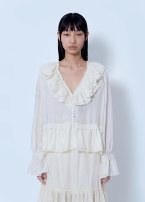 GANNI Viscose Silk Habotai Frill Blouse Cream gan0266001