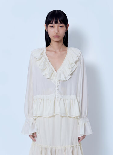 LN-CC® - GANNI: Viscose Silk Habotai Frill Blouse - Cream GANNI Viscose Silk Habotai Frill Blouse Cream gan0266001