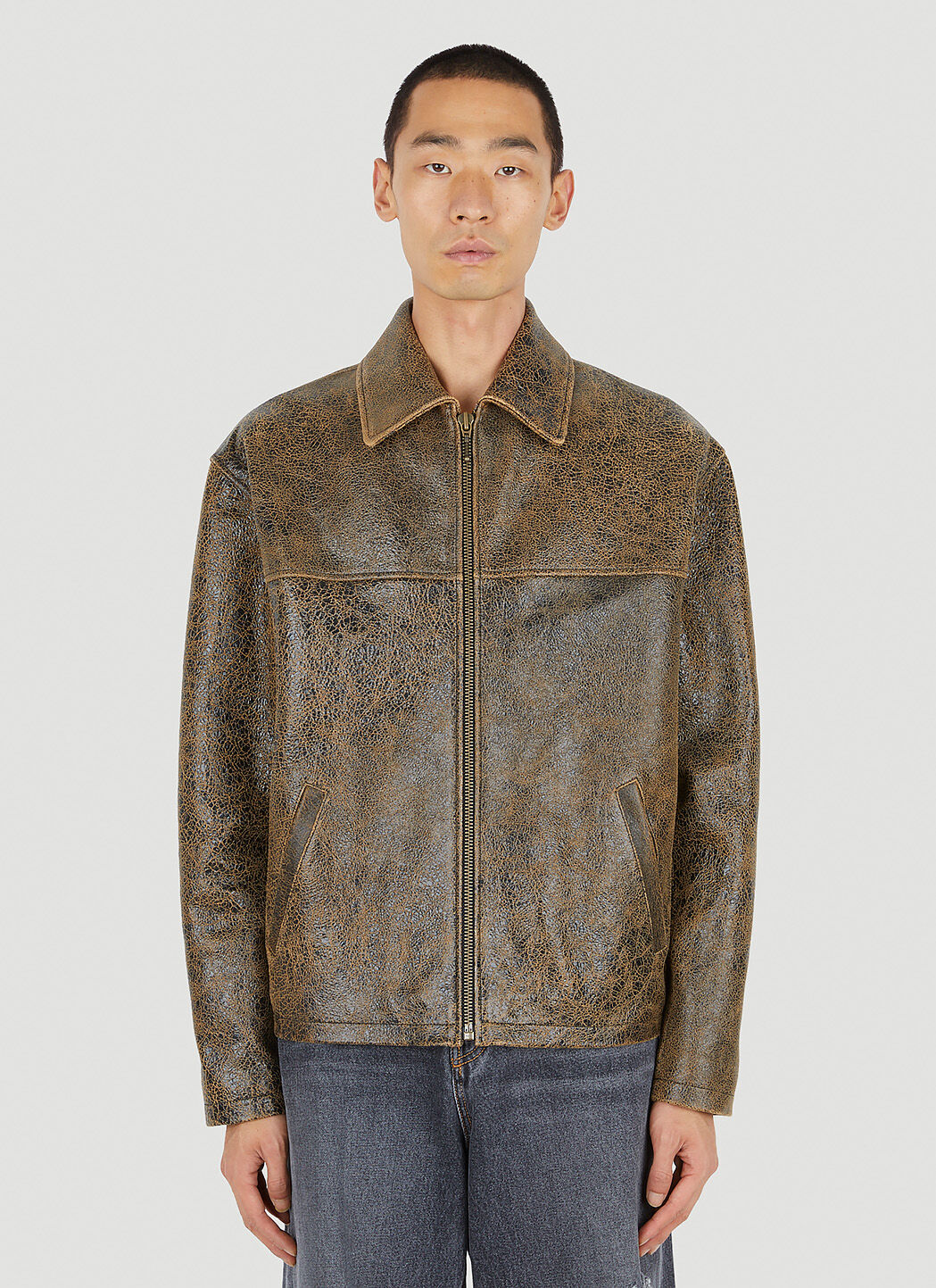 Guess leather jacket brown on sale