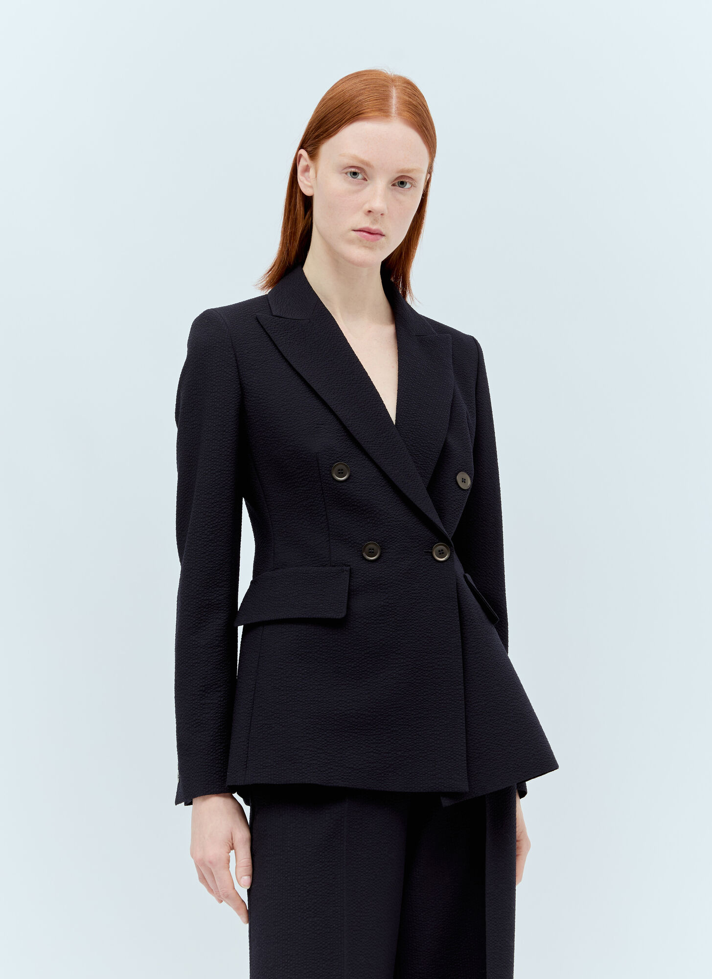 Shop Max Mara Wool-blend Double-breasted Blazer In Navy
