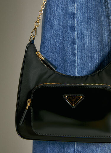 Prada 再生尼龙徽标铭牌单肩包  黑色 pra0255017