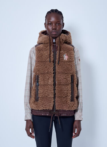 LN-CC® - Moncler Grenoble: Shearling Hooded Gilet - Beige Moncler Grenoble Shearling Hooded Gilet Beige mog0265017
