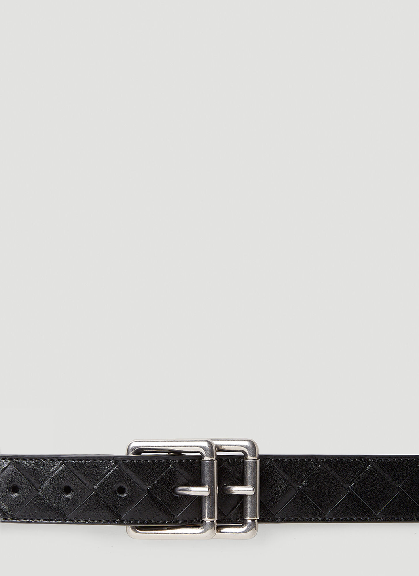 Bottega Veneta Double Buckle Intrecciato Leather Belt In Black