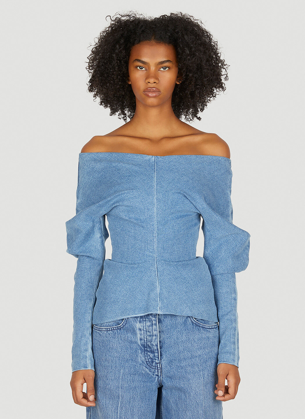 Jean off the shoulder jacket on sale