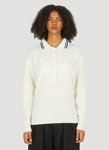 Plan C Striped Collar Polo Sweater White plc0250020