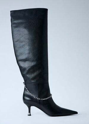 Alexander Wang Chain Detail Knee-High Leather Boots Black awg0263044