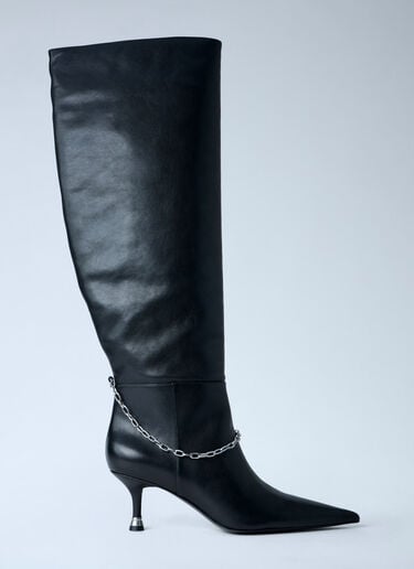 Alexander Wang Chain Detail Knee-High Leather Boots Black awg0263044