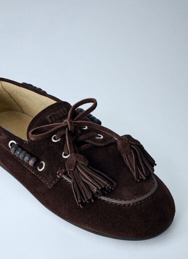 Miu Miu Suede Tassel Loafers Dark Brown miu0265020