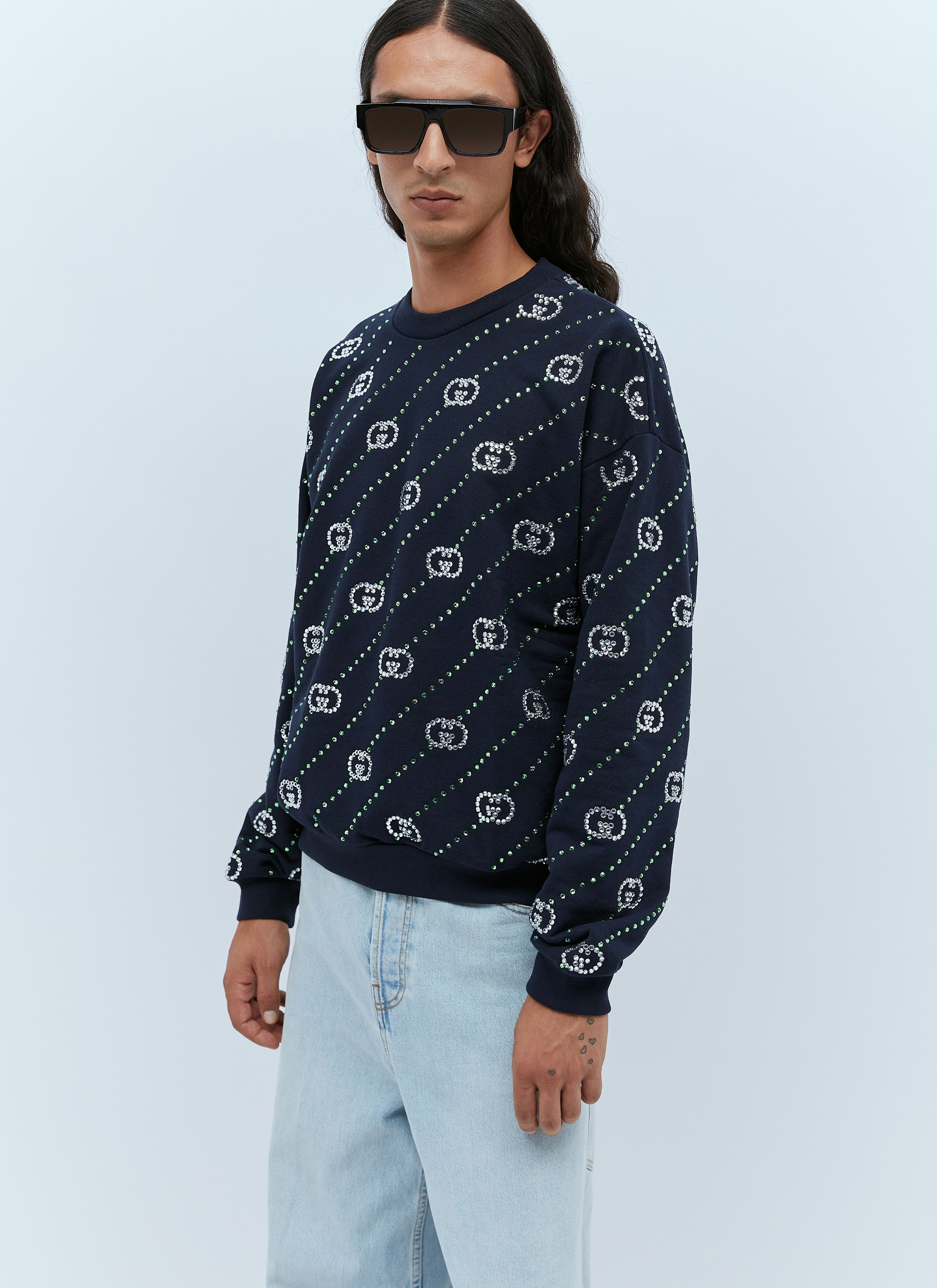 Gucci Men s Crystal Logo Sweatshirt in Black LN CC