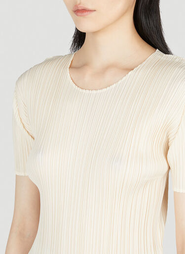 Pleats Please Issey Miyake Pleated U-Neck Top Beige plp0253007