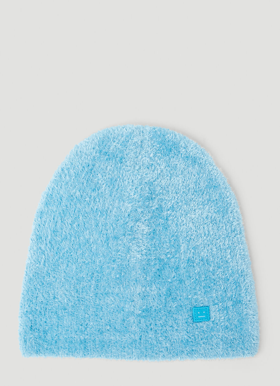 Acne Studios Fluffly Knit Micro Logo Beanie Hat In Blue